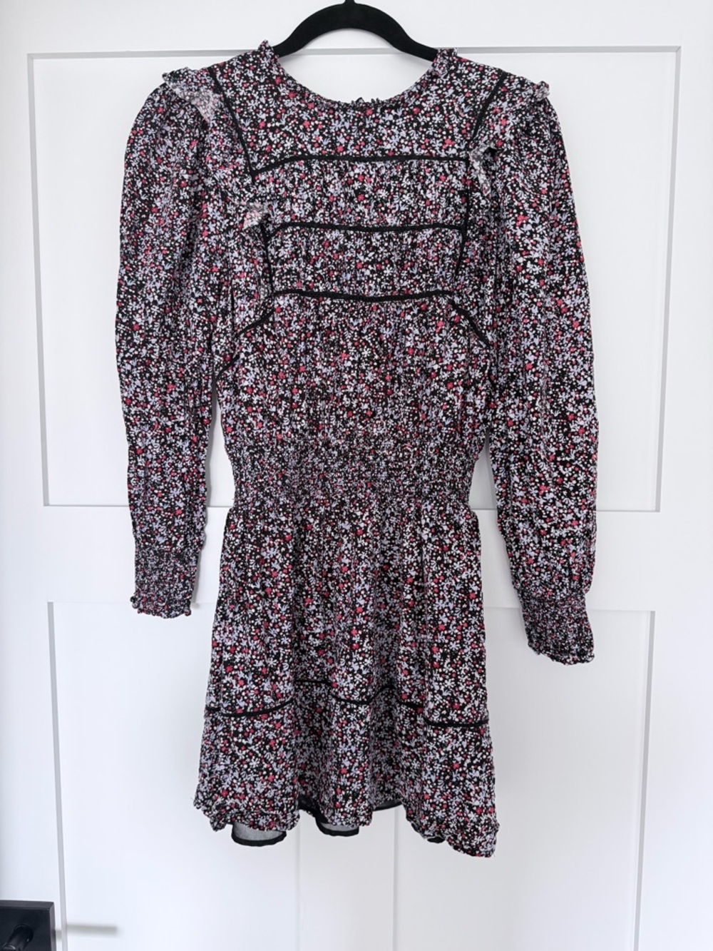 Rails Black Floral Ruffle Long-Sleeve Mini Dress